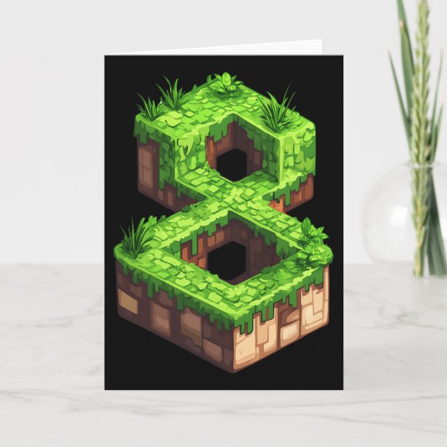 Fun 8th Birthday Number 8 Video Gamer Pixel Themed Card (Front)