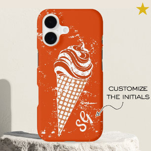 Fun 90s Orange Graffiti Ice Cream Cone Custom Name