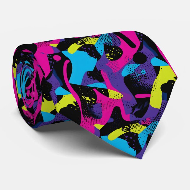 Fun 90s style tiled pattern neck tie (Rolled)