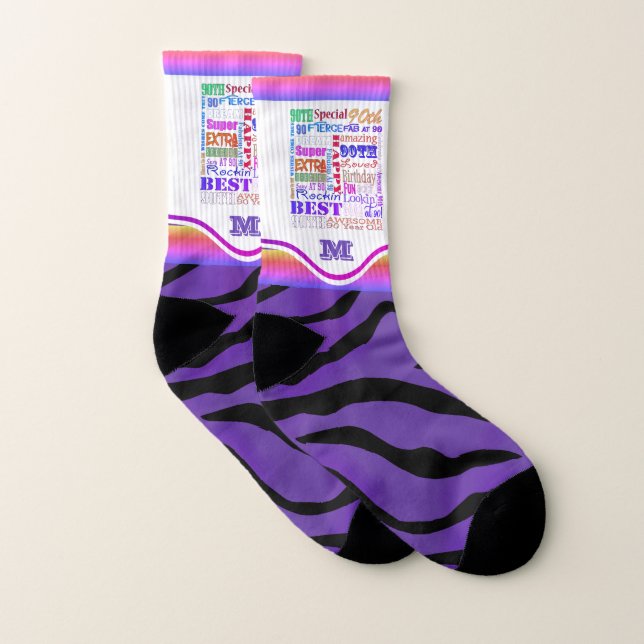 Fun 90th Birthday Party Personalized Monogram Socks (Pair)