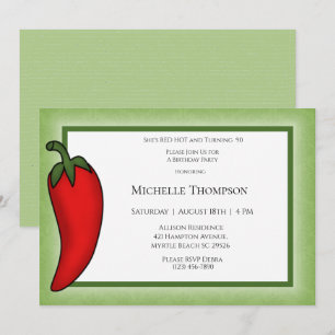 Fun 90th or Any Age Red Hot Pepper Birthday Invitation