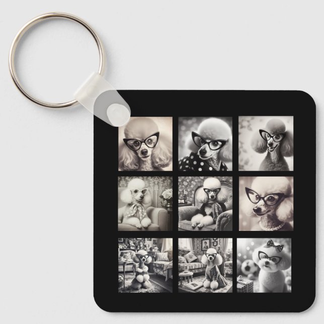 Fun 9 Photo Collage Pictures Keychain (Front)