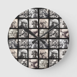 Fun 9 Photo Collage Pictures Round Clock