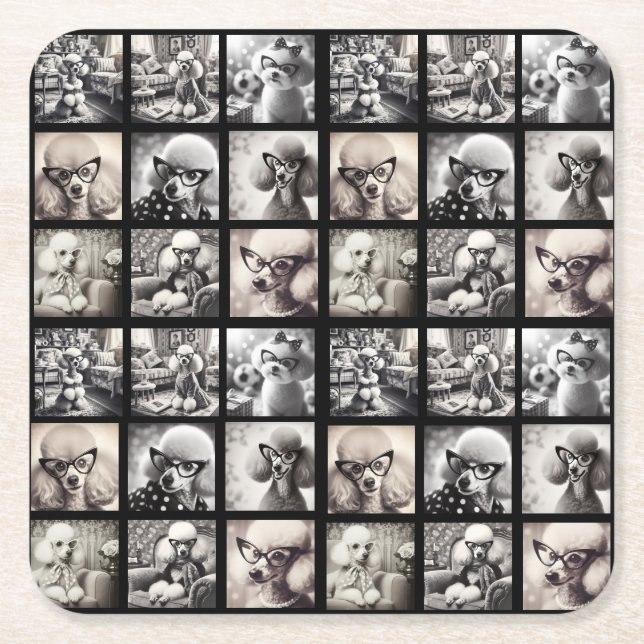 Fun 9 Photo Collage Pictures Square Paper Coaster (Front)