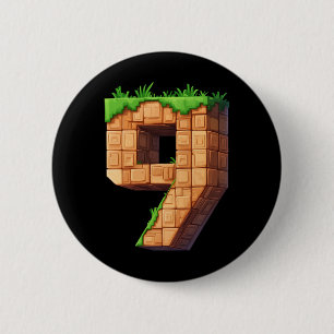 Fun 9th Birthday Number 9 Video Gamer Pixel Themed 2 Inch Round Button
