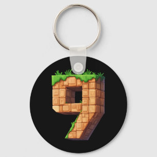 Fun 9th Birthday Number 9 Video Gamer Pixel Themed Keychain