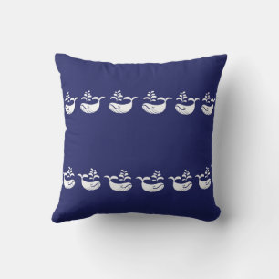 Fun aand Whimsical White Whale Pattern Pillow