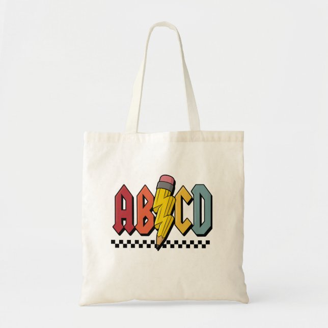 Fun ABCD Pencil Alphabet Graphic Design Tote Bag (Front)