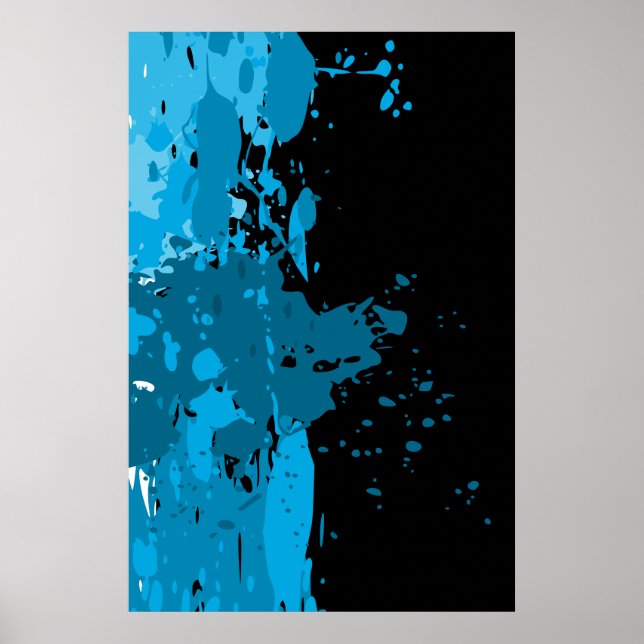 Fun Abstract Blue & Black Paint Splatter Poster (Front)