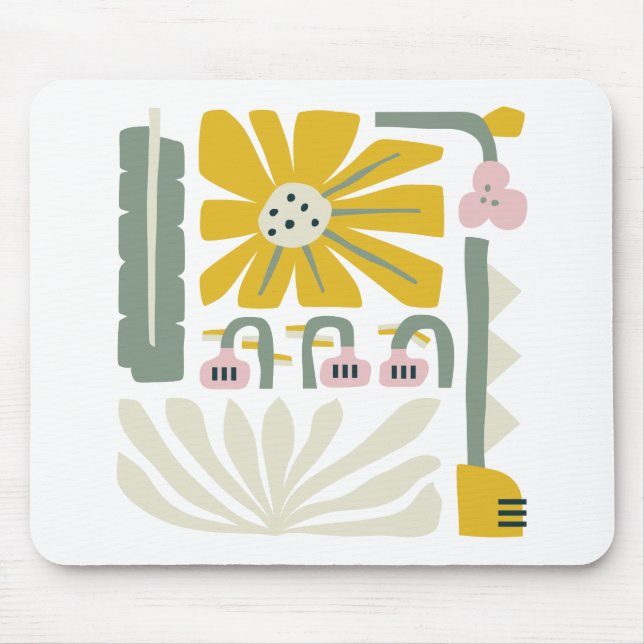 Fun abstract flower garden yellow and green mouse pad (Front)