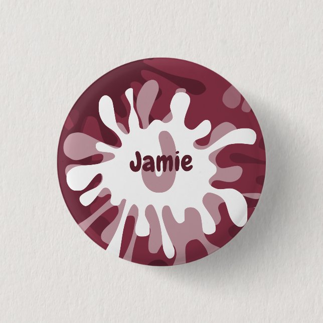 Fun Abstract Red Splatter Painting Name 1 Inch Round Button (Front)