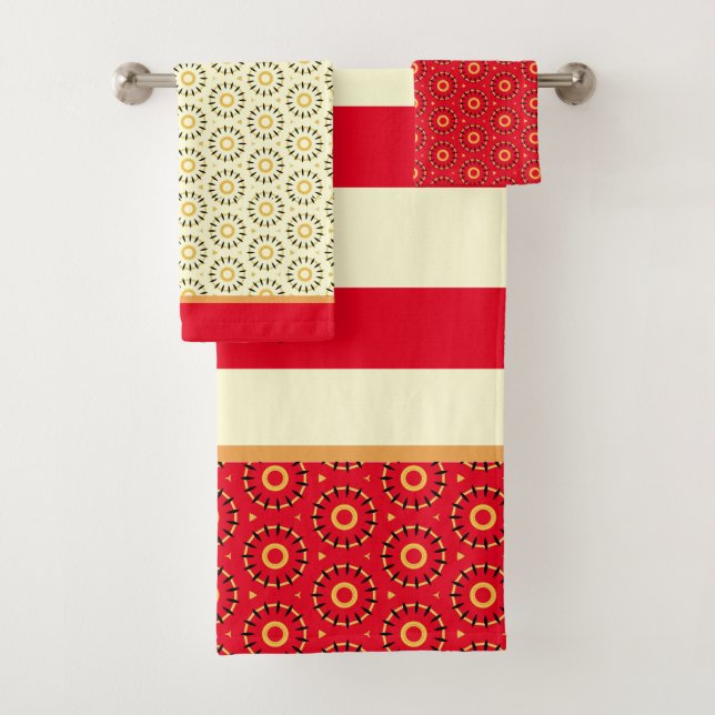Fun Abstract Red Yellow Circles Bath Towel Set (Insitu)