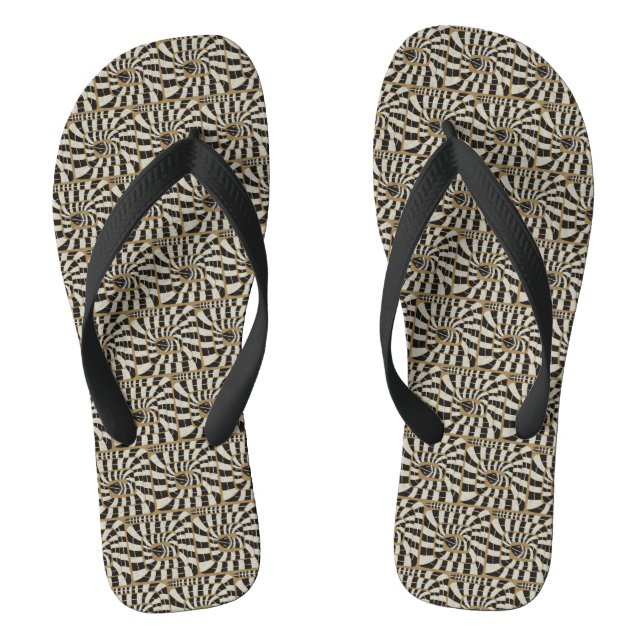 Fun Abstract Striped Snake in Brown Neutral Tones Flip Flops (Footbed)