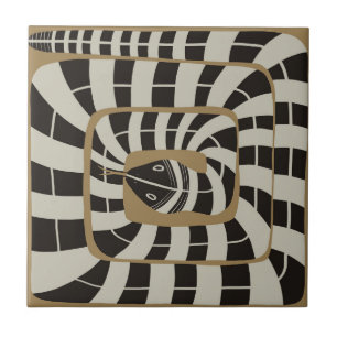 Fun Abstract Striped Snake in Brown Neutral Tones Tile