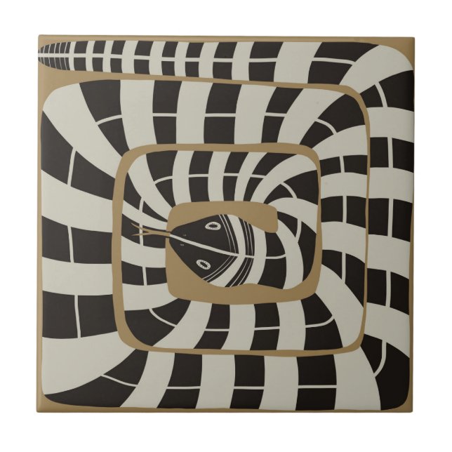 Fun Abstract Striped Snake in Brown Neutral Tones Tile (Front)