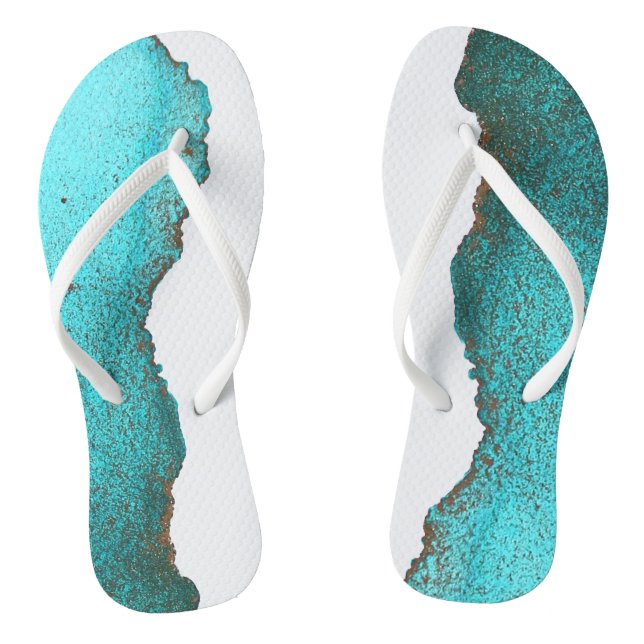 Fun Abstract Teal Black and White Flip Flops (Footbed)