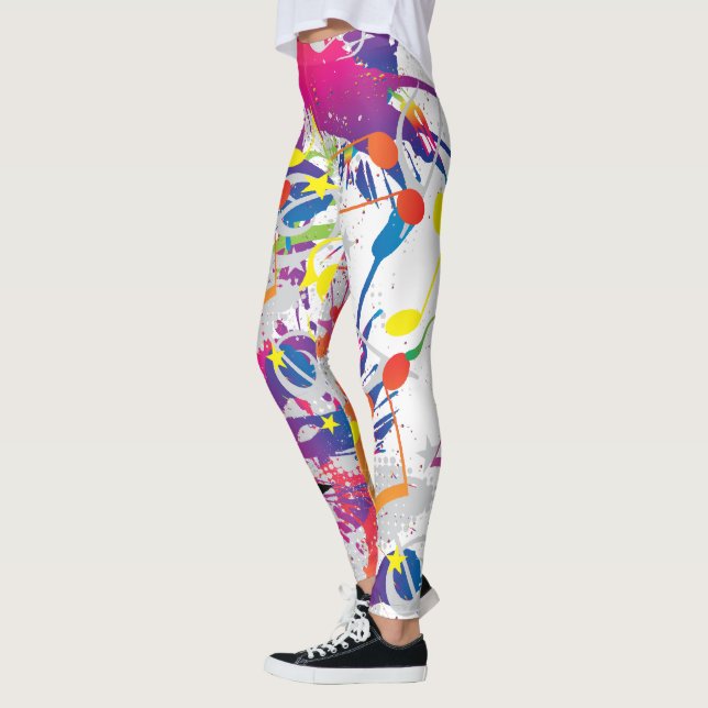 Fun Abstract with Paint Splashes and Musical Notes Leggings (Left)