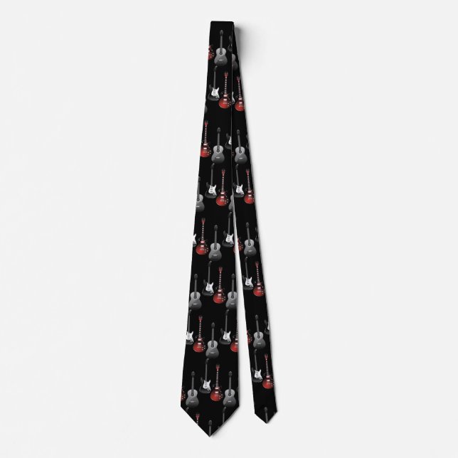 Fun Acoustic Electric Guitars Music Pattern Design Tie (Front)