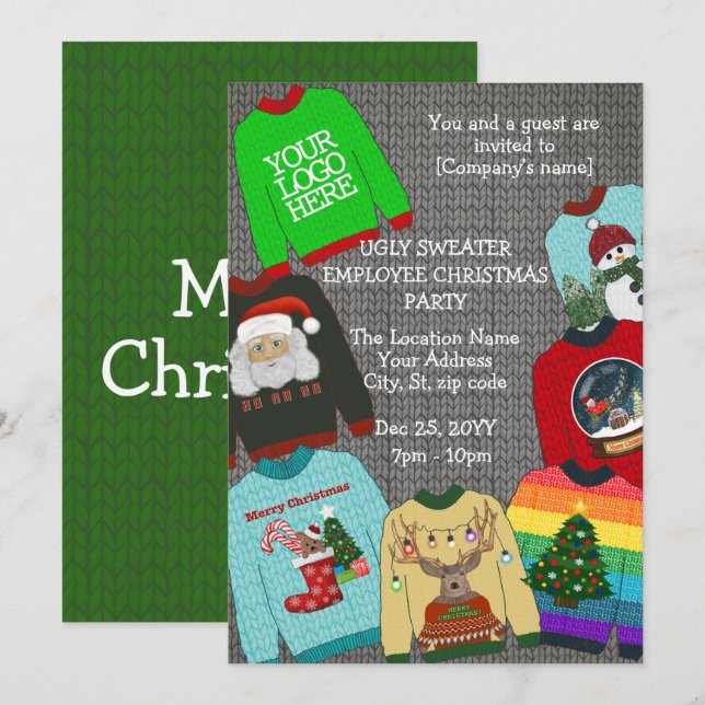 Fun Add Logo Ugly Sweater Company Christmas Party Invitation (Front/Back)