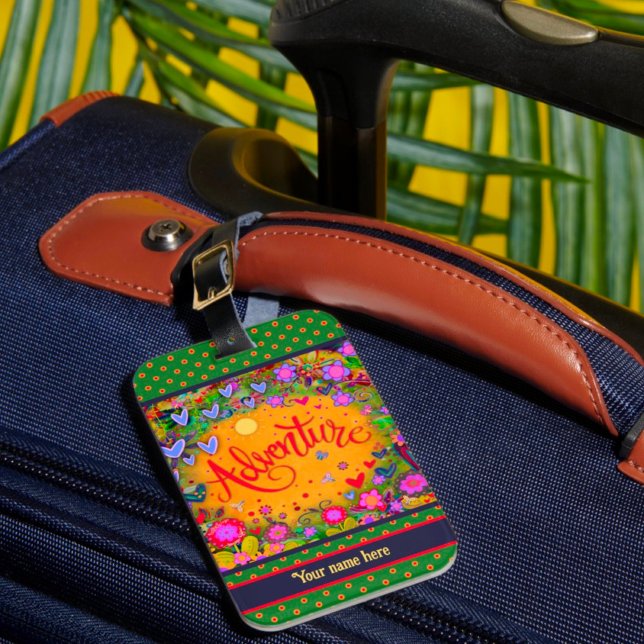Fun Adventure Personalized Name Floral Luggage Tag (Creator Uploaded)