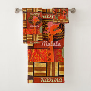 Fun African Wild Giraffe Elephant Family Bath Towel Set