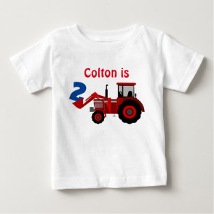 Fun "Age" and "Name" Red Tractor Birthday Baby T-Shirt