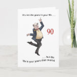 Fun Age-specific 90th Birthday Card for a Man<br><div class="desc">The light-hearted 90th Birthday Card for you to personalize. This handpainted watercolor illustration of an older man dancing is by Judy Adamson and the front cover text is an encouraging quotation from Abraham Lincoln. You can add your own message to the inside of the card.</div>