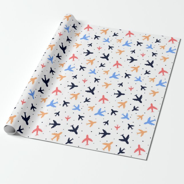 Fun Airplane Travel Pattern Colourful Jets Wrapping Paper (Unrolled)