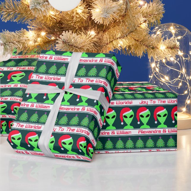 Fun Alien Santa Geek Humour LGM Joy To The Worlds Wrapping Paper (Holidays)