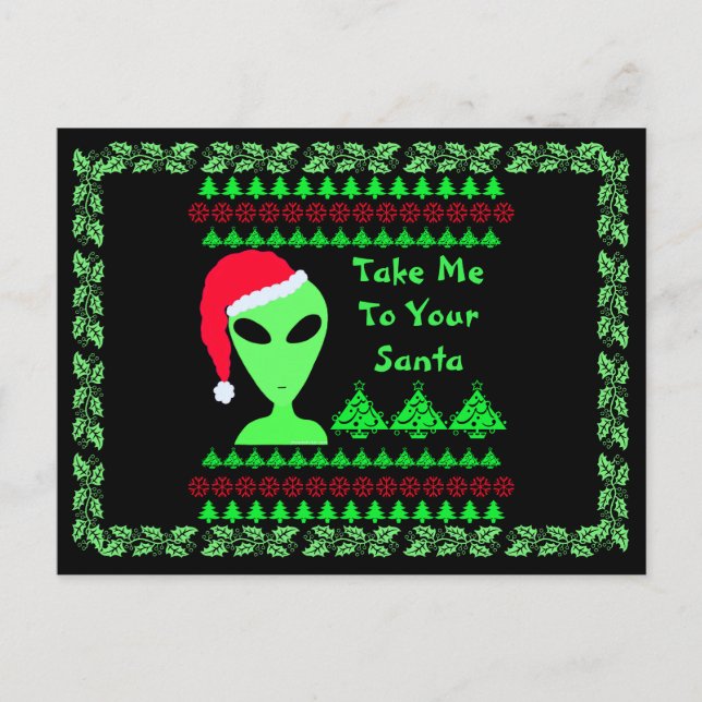Fun Alien Santa Geek Humour LGM Unique Holiday (Front)