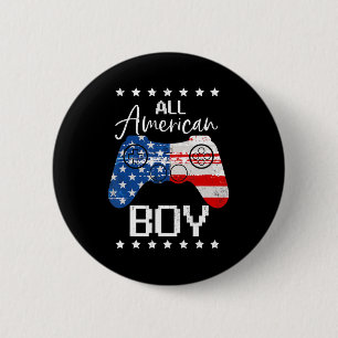 Fun All American Boys 4th July  Son Video Game USA 2 Inch Round Button