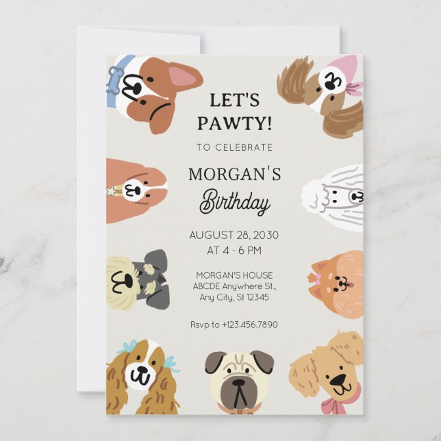 Fun all kinds of dogs head birthday  invitation (Front)