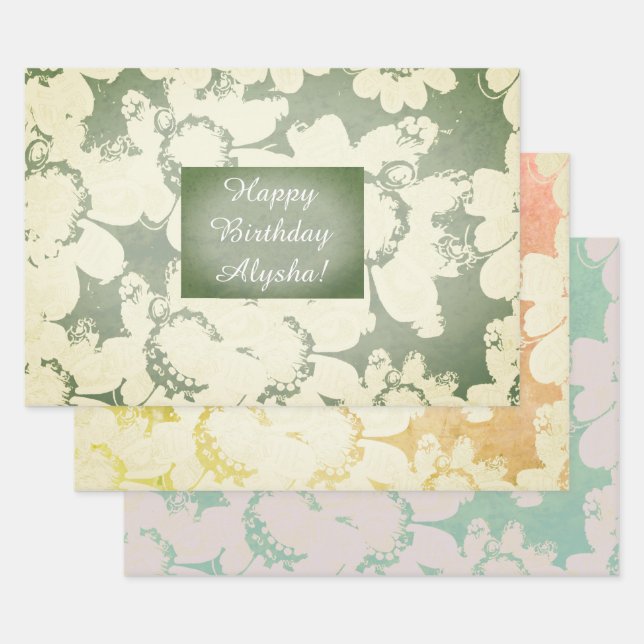Fun All Occasion Floral Wrapping Custom Template Wrapping Paper Sheet (Set)