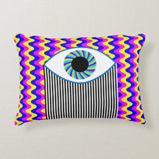 Fun all seeing eye digital art with multicolored w accent pillow