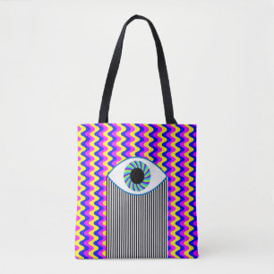 Fun all seeing eye digital art with multicolored w tote bag
