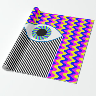 Fun all seeing eye digital art with multicolored w wrapping paper
