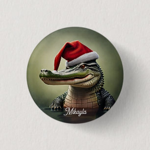 Fun Alligator in Santa Hat  Ornament 1 Inch Round Button