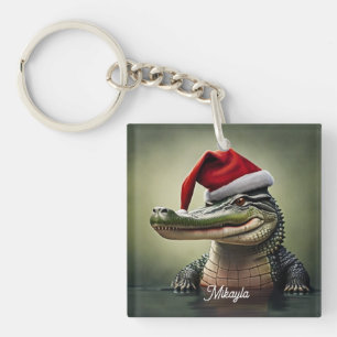 Fun Alligator in Santa Hat  Ornament Keychain
