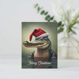 Fun Alligator in Santa Hat  Postcard