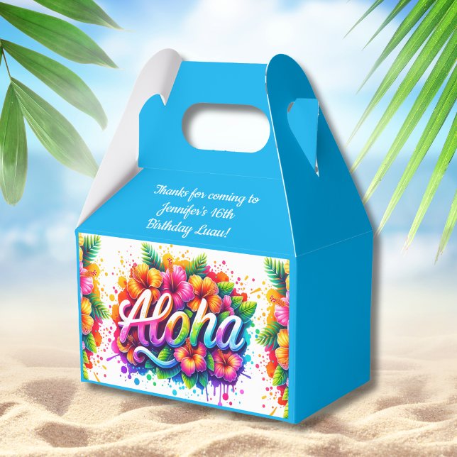 Fun Aloha Tropical Birthday Luau Blue Favor Box (Creator Uploaded)