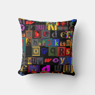Fun alphabet letters mosaic pillow, unique fun throw pillow