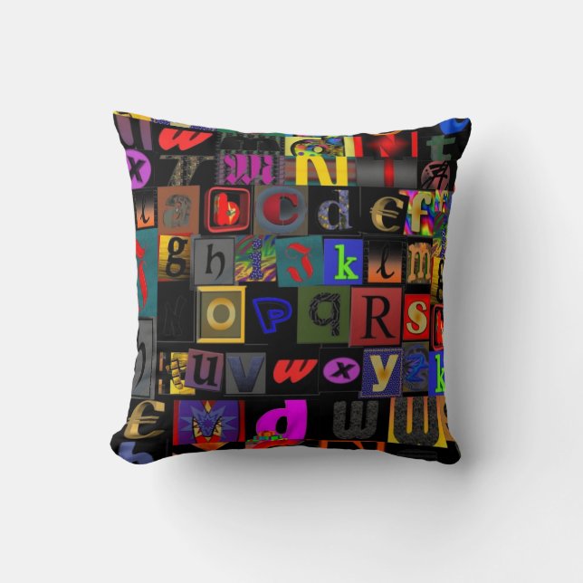 Fun alphabet letters mosaic pillow, unique fun throw pillow (Front)