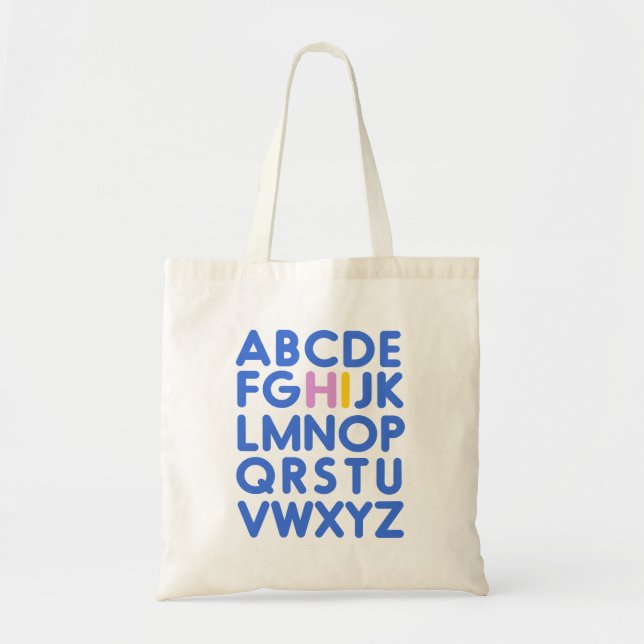 Fun Alphabet Typography Simple Blue Library Tote Bag (Front)