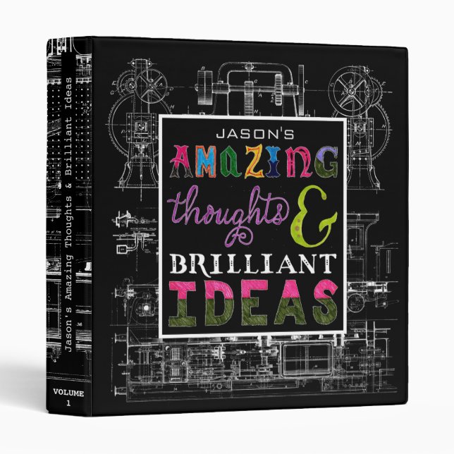 Fun Amazing Thoughts Brilliant Ideas Blueprints  Binder (Front/Spine)