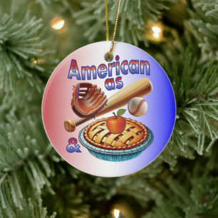 Fun American as Baseball & Apple Pie Ceramic Ornament