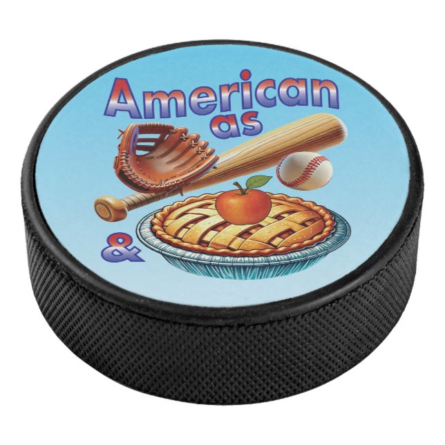 Fun American as Baseball & Apple Pie  Hockey Puck (3/4)