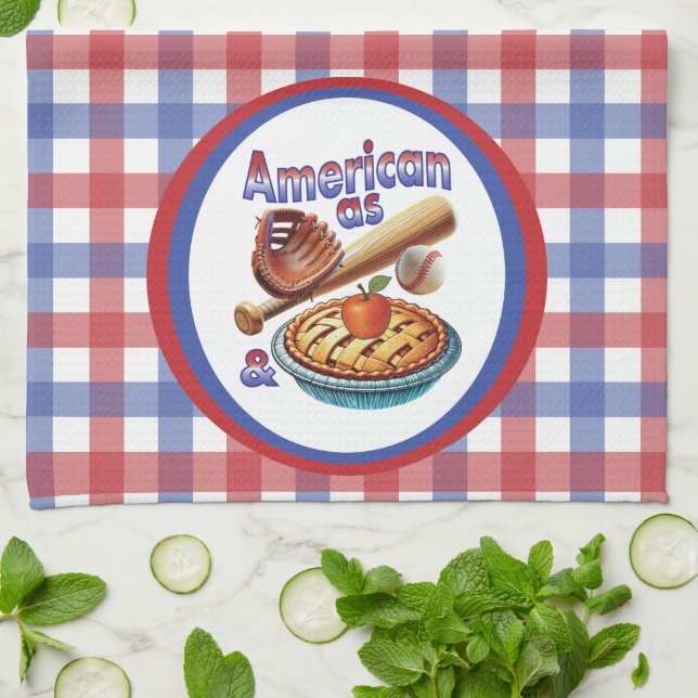 Fun American as Baseball & Apple Pie  Kitchen Towel (Folded)