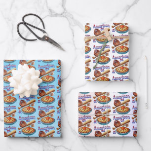 Fun American as Baseball & Apple Pie Wrapping Paper Sheet