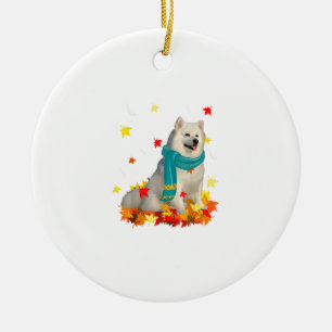 Fun American Eskimo Thanksgiving Autumn Dog Lover  Ceramic Ornament