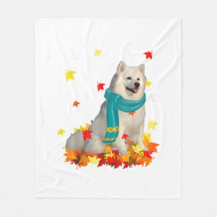 Fun American Eskimo Thanksgiving Autumn Dog Lover  Fleece Blanket